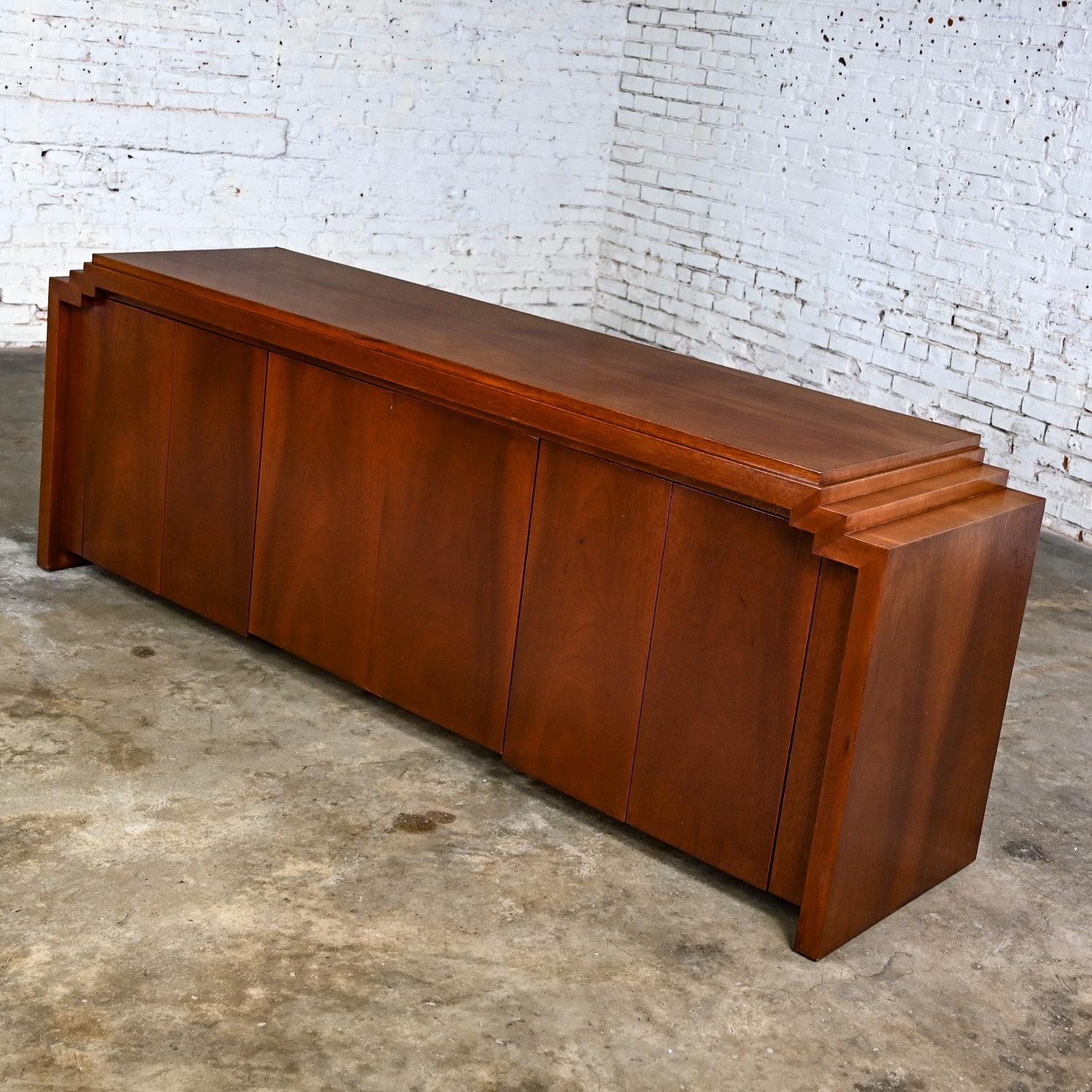 Art Deco Revival to Postmodern Custom Mahogany Credenza Sideboard Buffet Cabinet 3