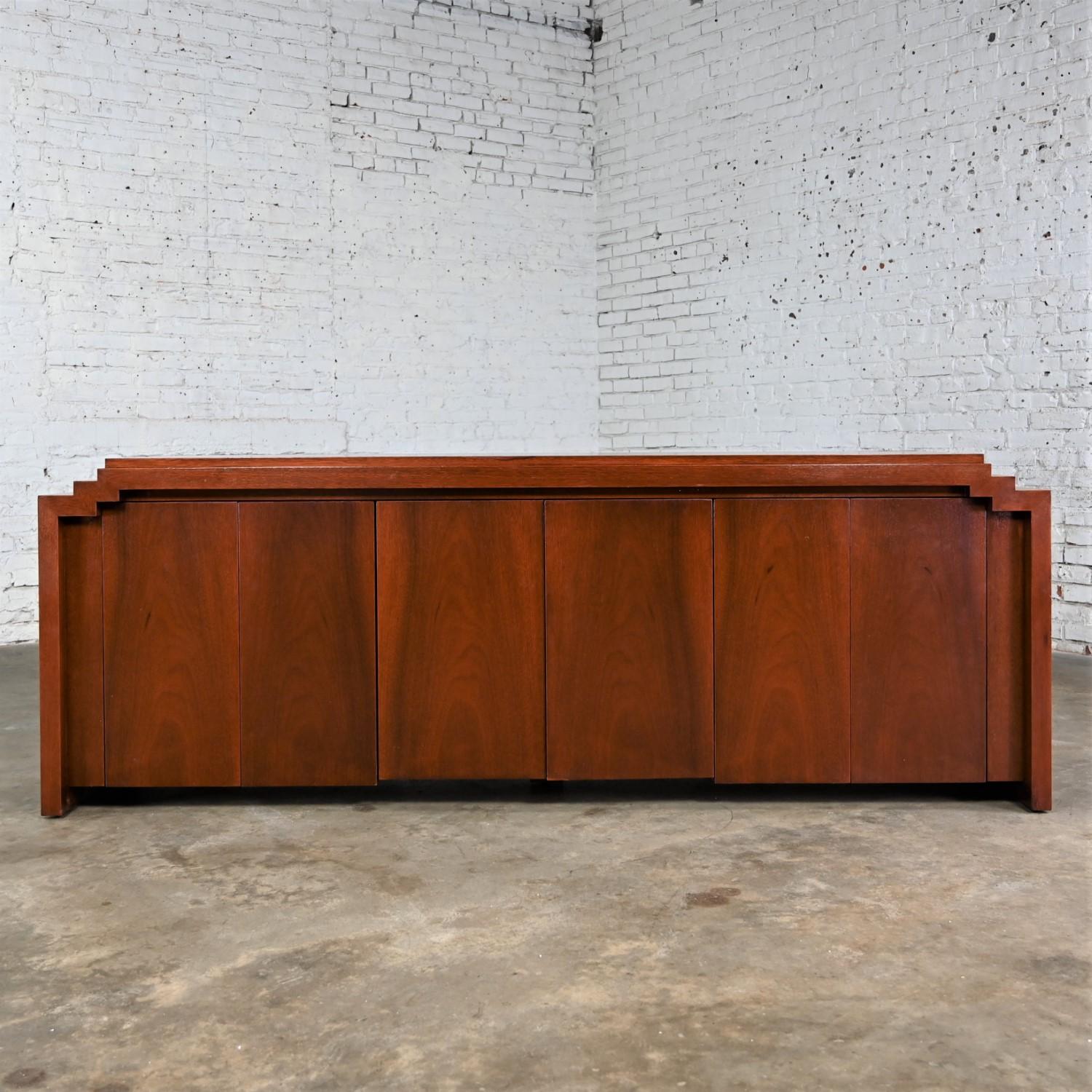 Art Deco Revival to Postmodern Custom Mahogany Credenza Sideboard Buffet Cabinet 4