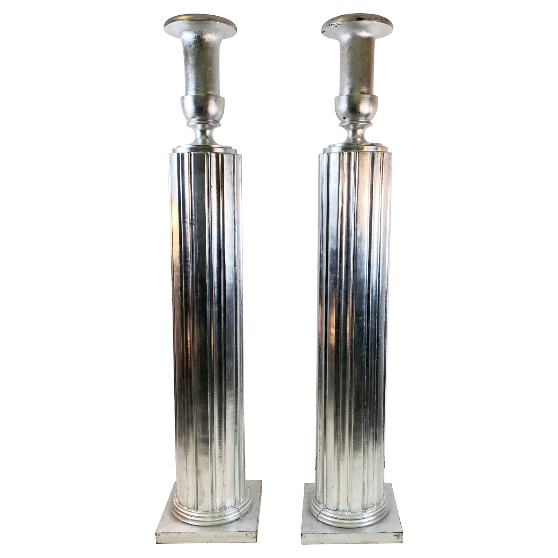 Art Deco Style Torchère Floor Lamps in Carved Wood For Sale