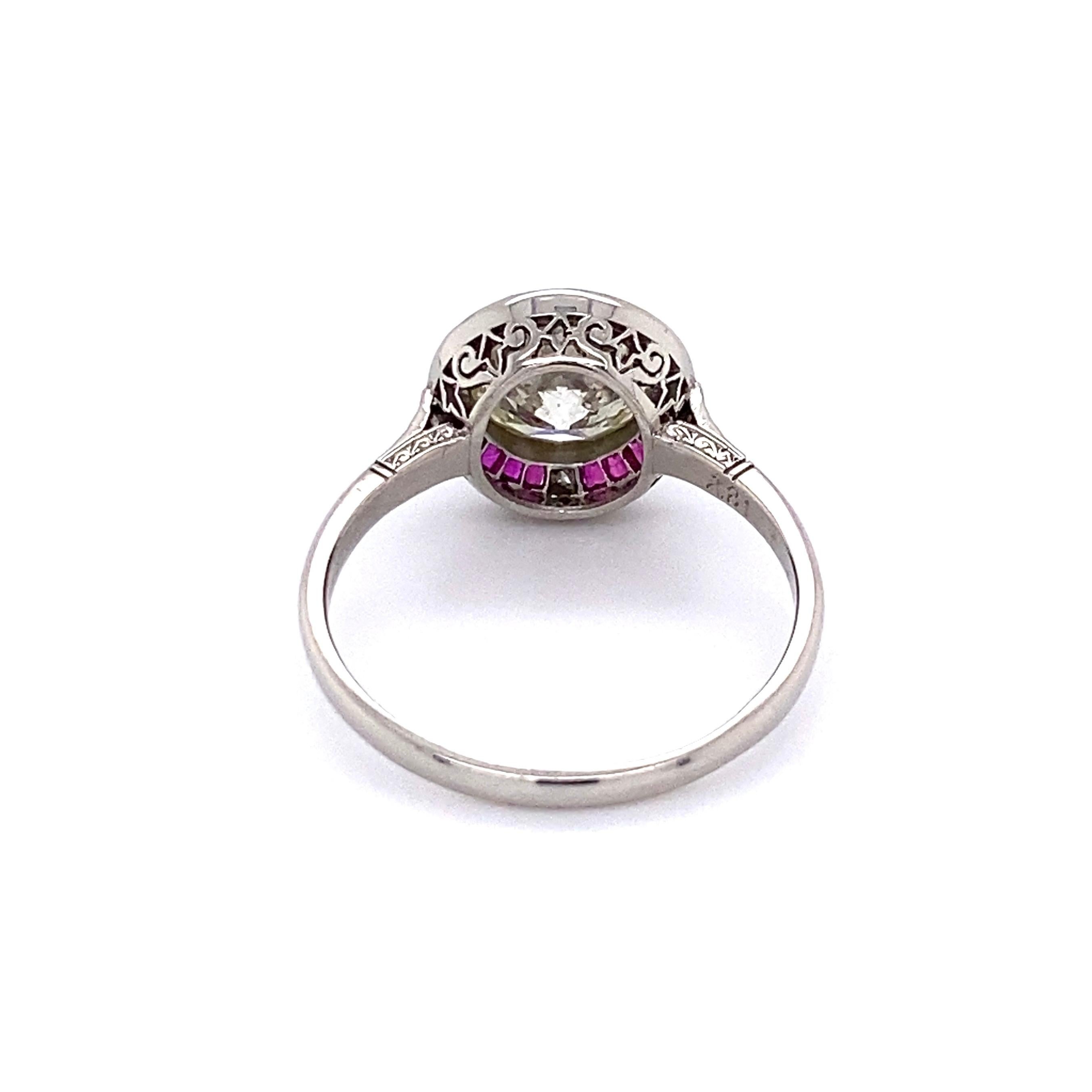 Art Deco 2.81 Carat Transitional Diamond Ruby and Diamond Surround Vintage Platinum Ring For Sale