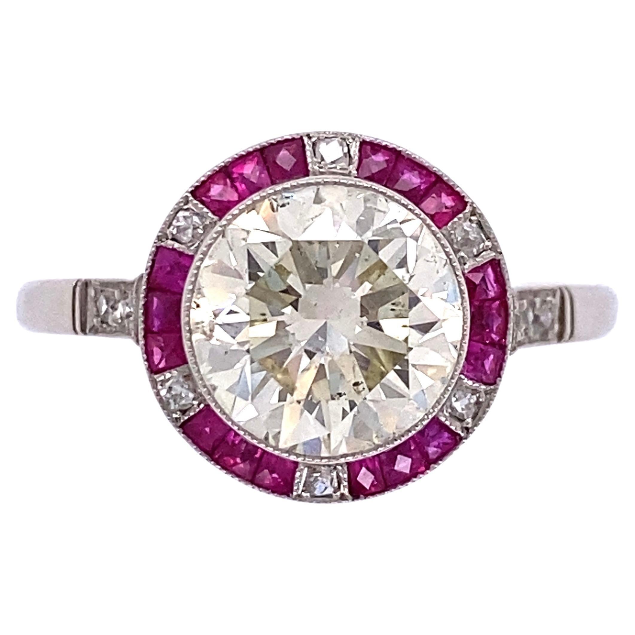 2.81 Carat Transitional Diamond Ruby and Diamond Surround Vintage Platinum Ring For Sale