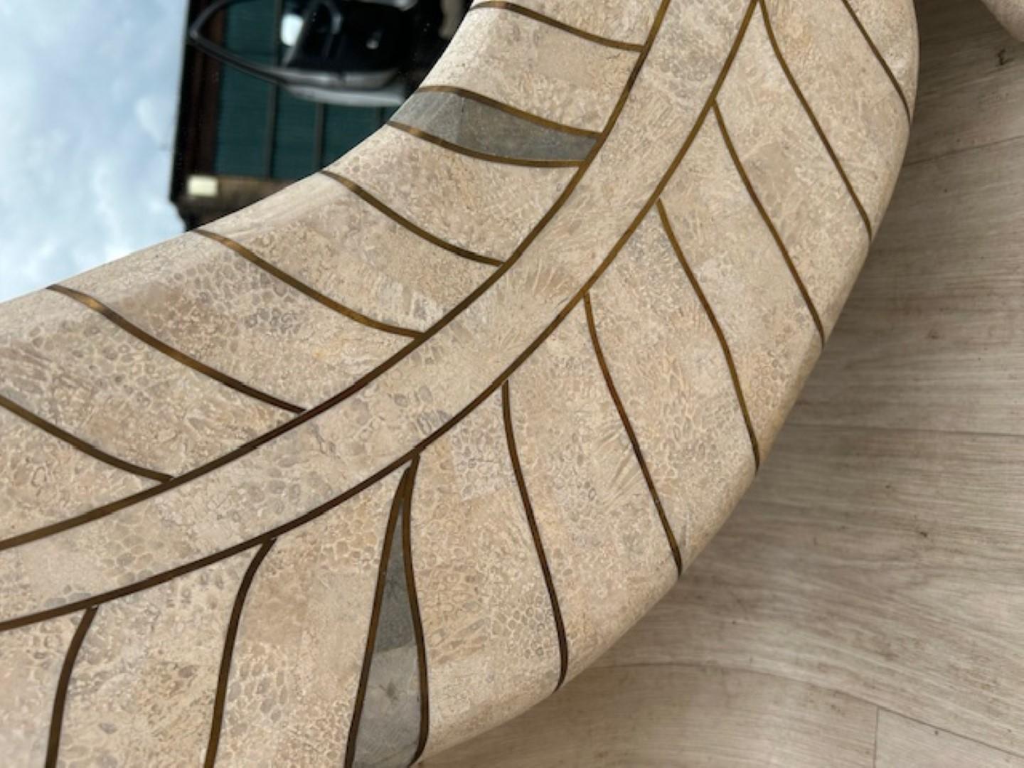 Art Deco Revival Travertine Mirror & Console Table Set, Att. Maitland Smith '80s For Sale 3