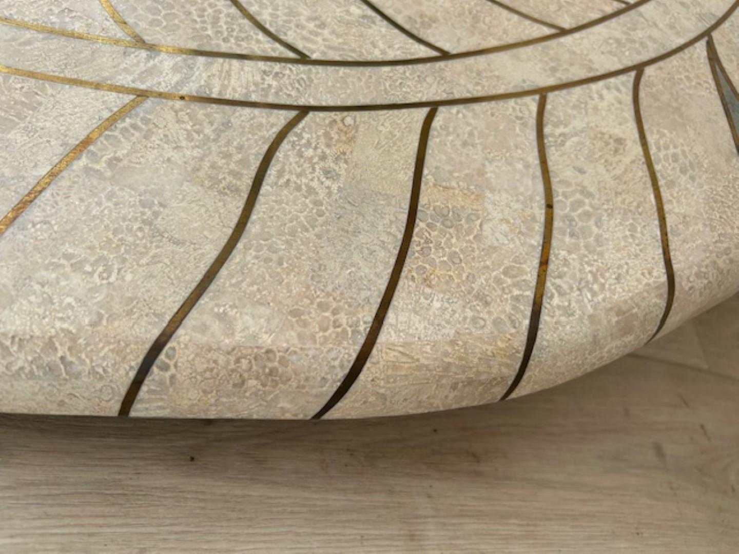 Art Deco Revival Travertine Mirror & Console Table Set, Att. Maitland Smith '80s For Sale 4