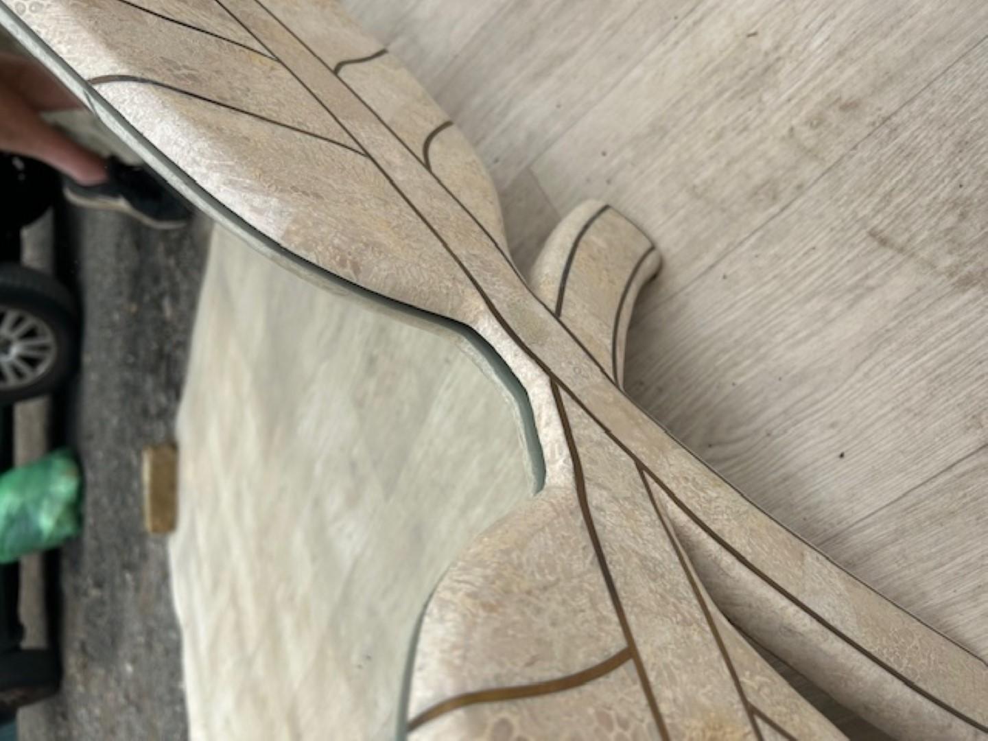 Art Deco Revival Travertine Mirror & Console Table Set, Att. Maitland Smith '80s For Sale 5