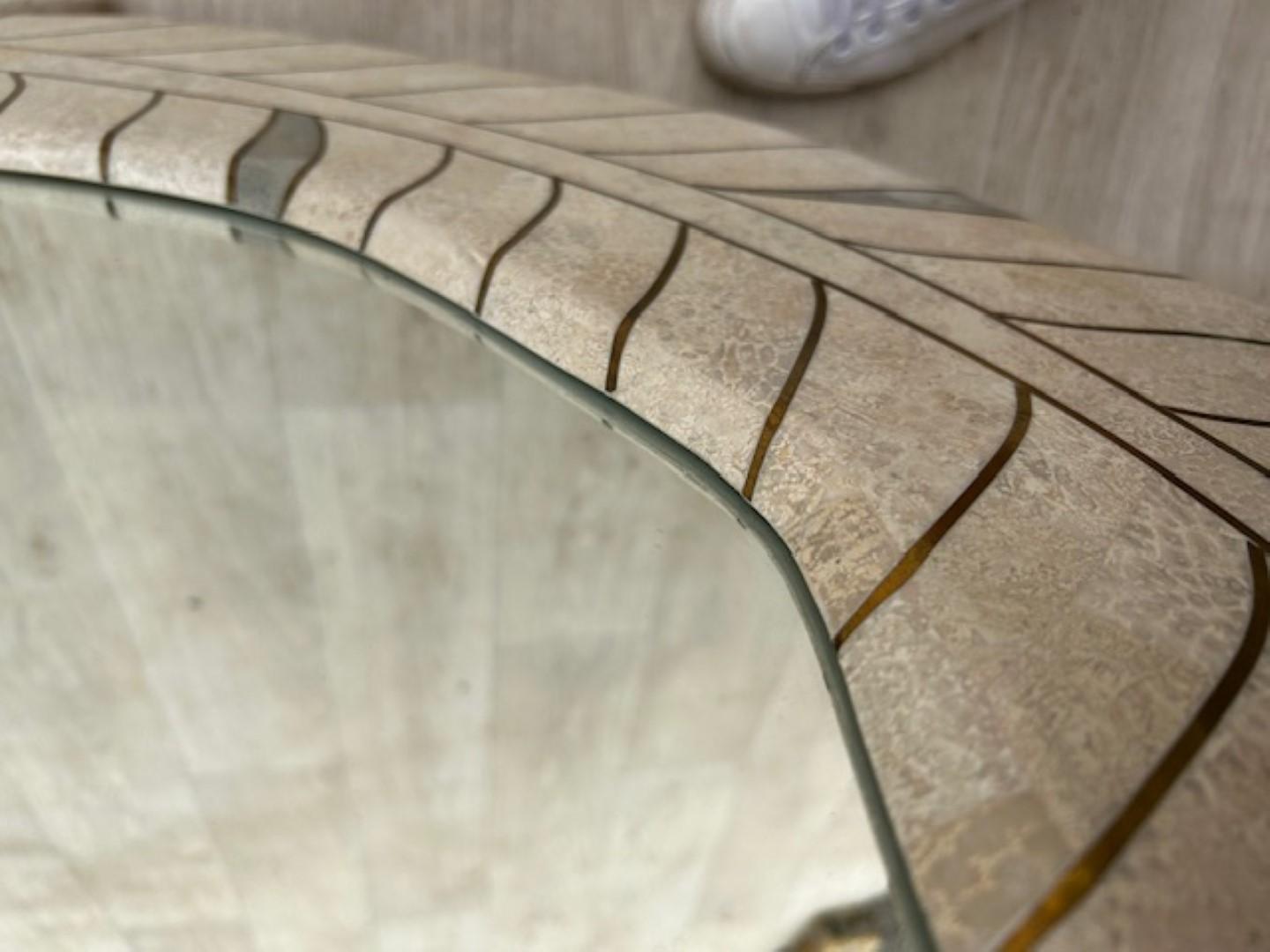 Art Deco Revival Travertine Mirror & Console Table Set, Att. Maitland Smith '80s For Sale 6