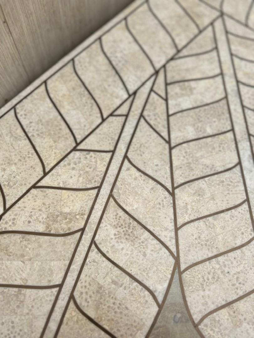 Art Deco Revival Travertine Mirror & Console Table Set, Att. Maitland Smith '80s For Sale 7