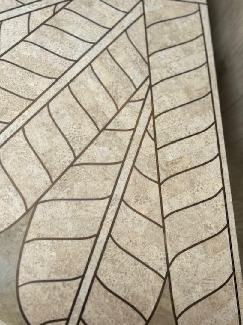 Art Deco Revival Travertine Mirror & Console Table Set, Att. Maitland Smith '80s For Sale 8