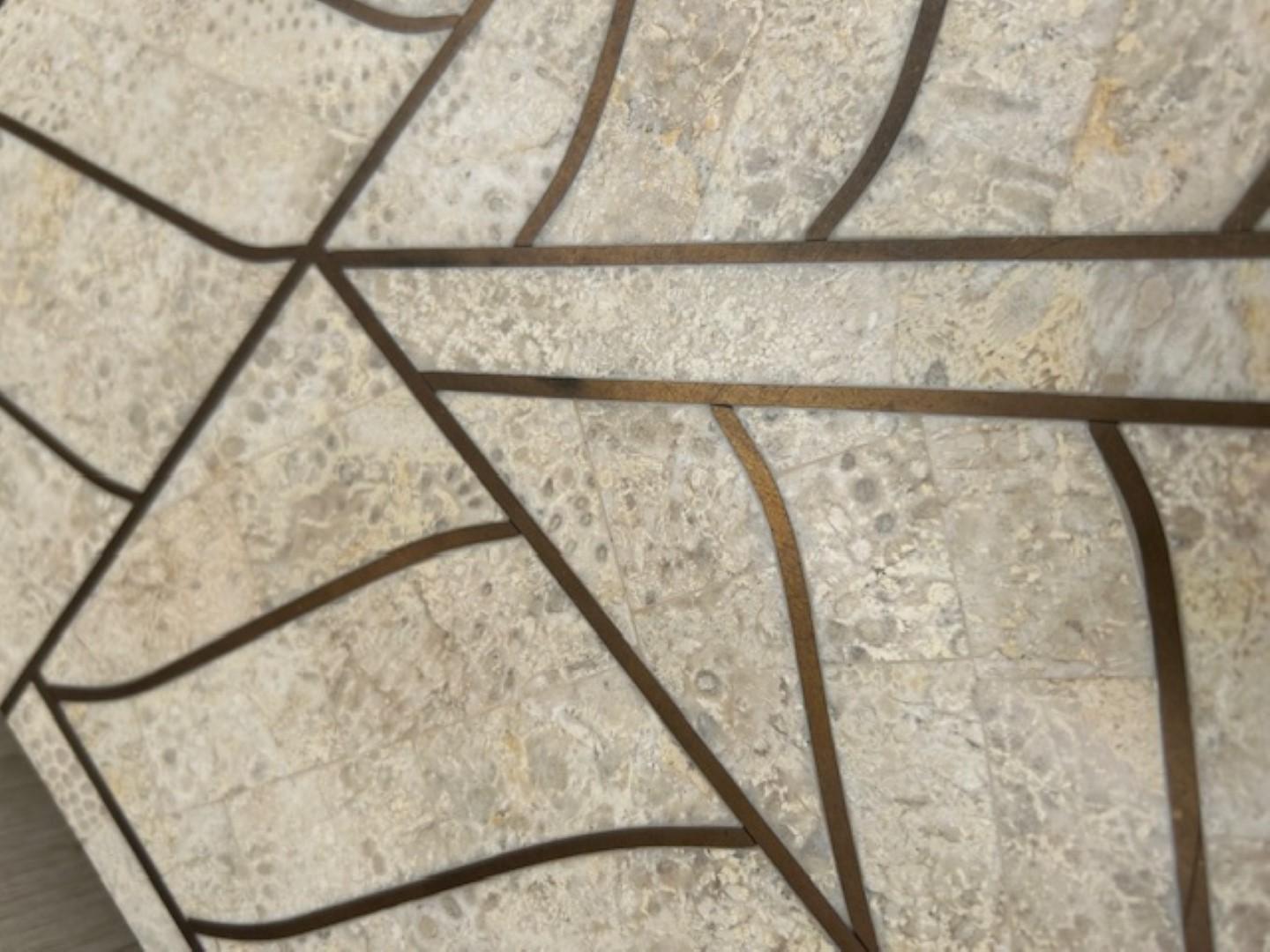 Art Deco Revival Travertine Mirror & Console Table Set, Att. Maitland Smith '80s For Sale 9