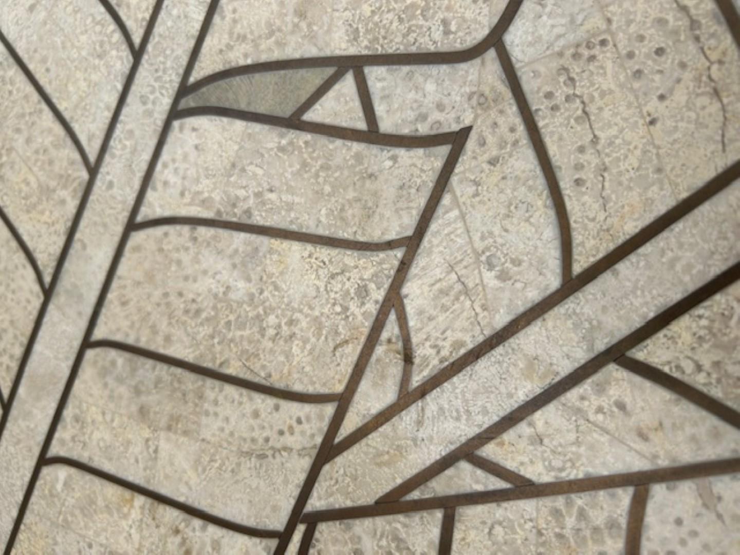 Art Deco Revival Travertine Mirror & Console Table Set, Att. Maitland Smith '80s For Sale 10