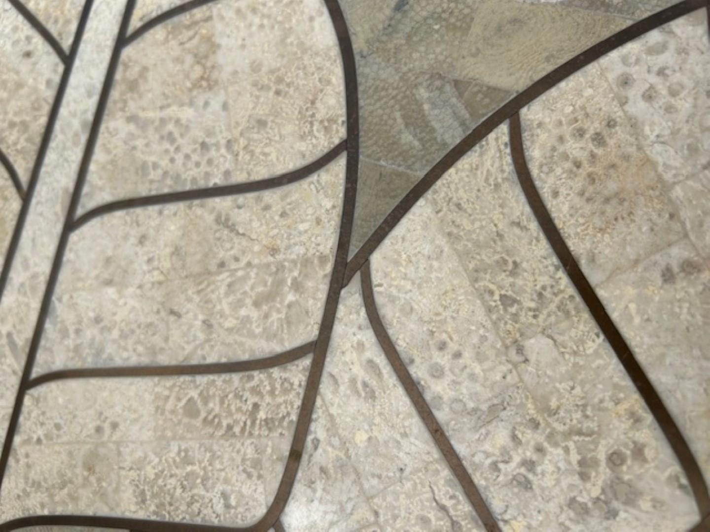 Art Deco Revival Travertine Mirror & Console Table Set, Att. Maitland Smith '80s For Sale 11