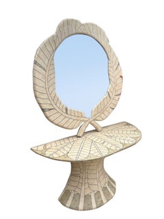 Juego de mesa consola y espejo de travertino Art Deco Revival, Att. Maitland Smith '80s