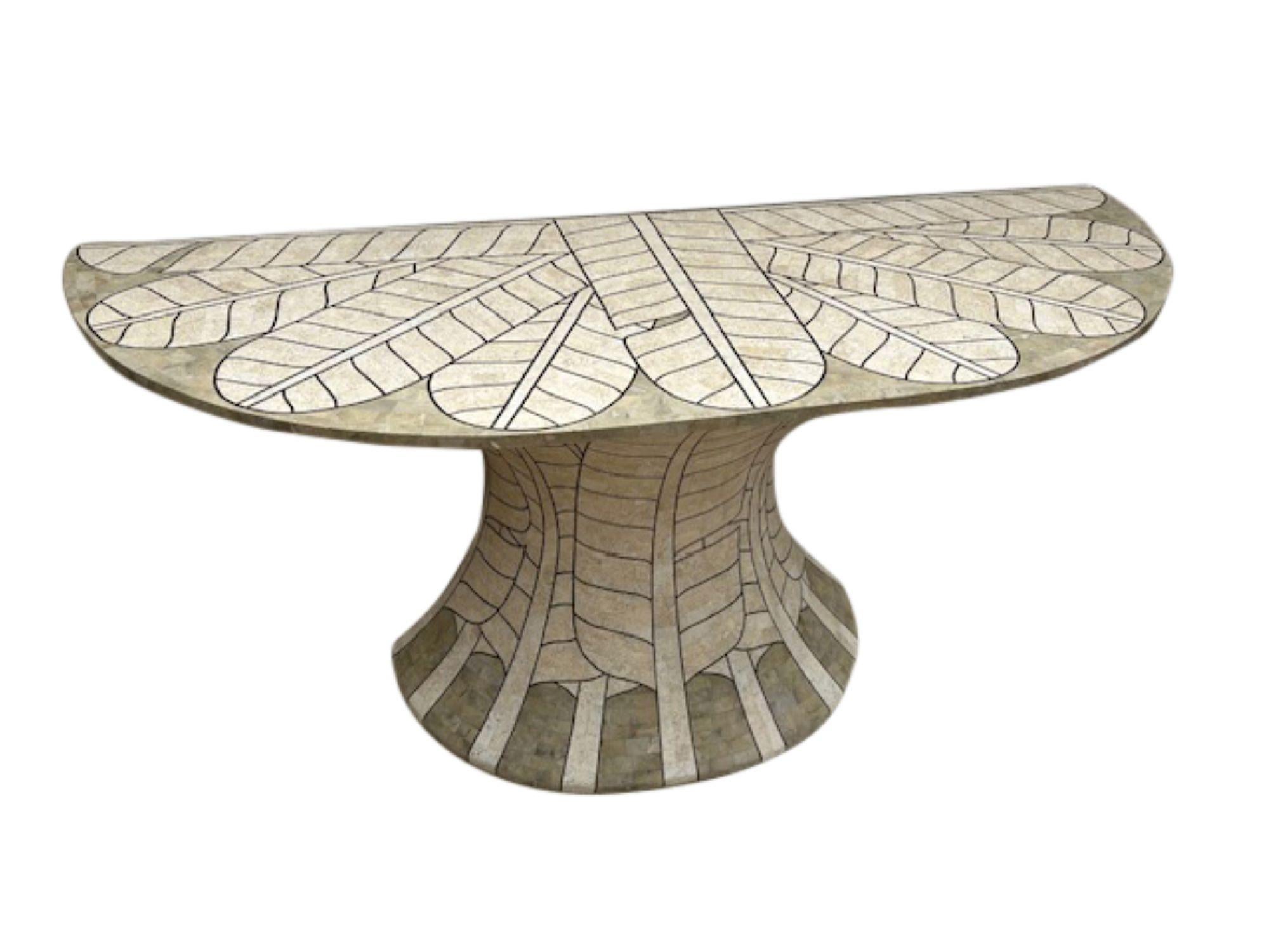 Post-Modern Art Deco Revival Travertine Mirror & Console Table Set, Att. Maitland Smith '80s For Sale