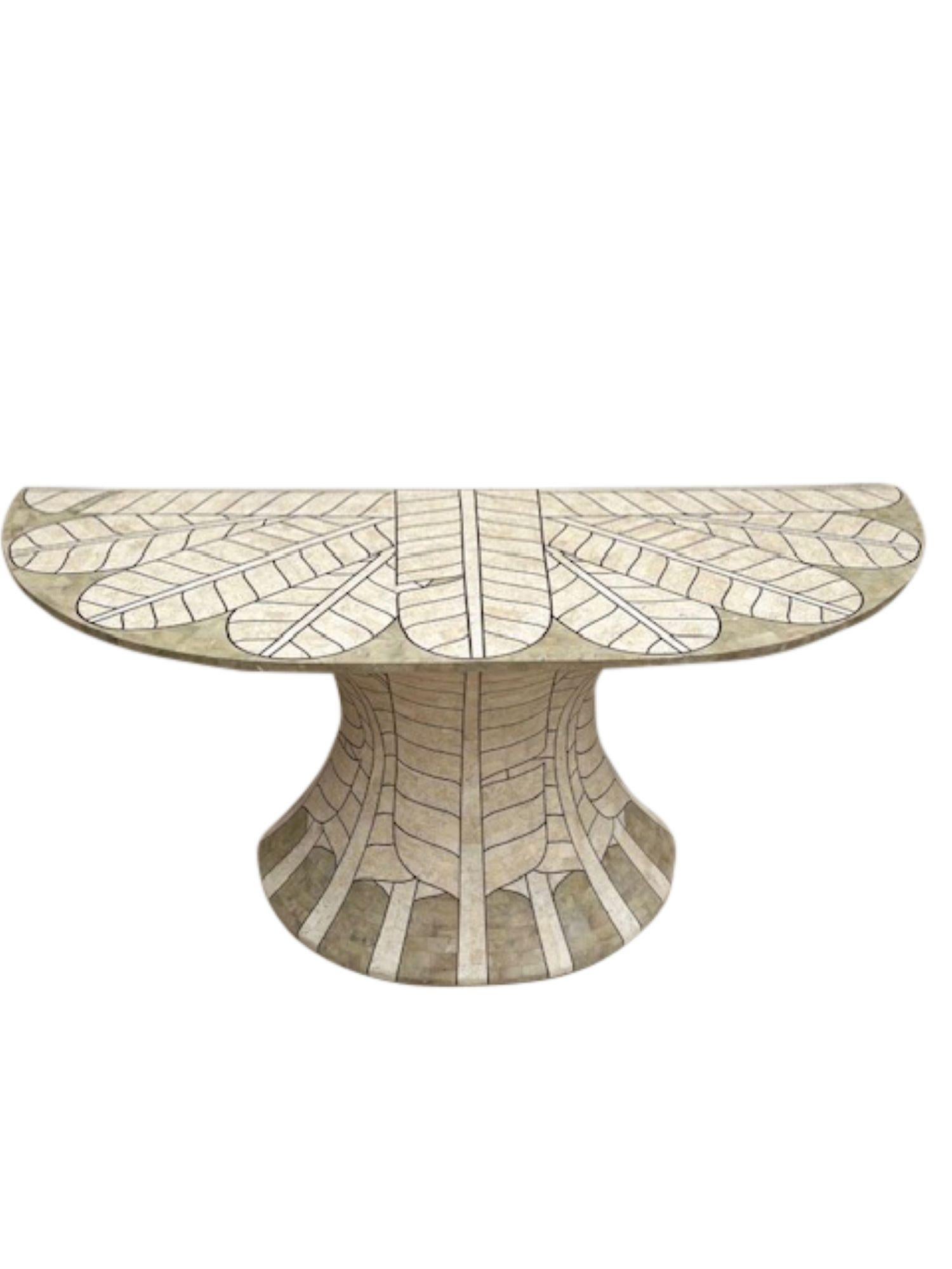 Philippine Art Deco Revival Travertine Mirror & Console Table Set, Att. Maitland Smith '80s For Sale