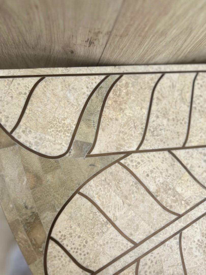 Late 20th Century Art Deco Revival Travertine Mirror & Console Table Set, Att. Maitland Smith '80s For Sale