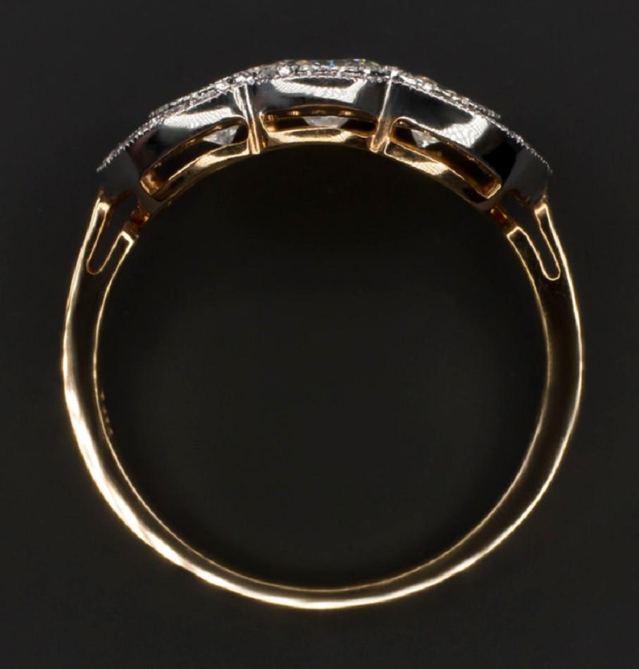 Old European Cut Art Deco Style Trilogy Diamond Blue Sapphire 2 Carat Gold  Ring