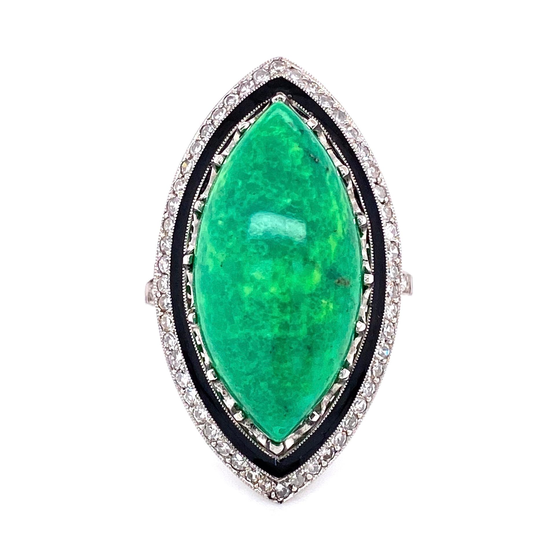 Women's Turquoise Enamel and Diamond Art Deco Revival Platinum Ring Estate Fine Jewelry For Sale