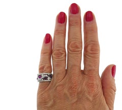 Art Deco Style Tutti-Frutti Band Ring Ruby Diamond Platinum