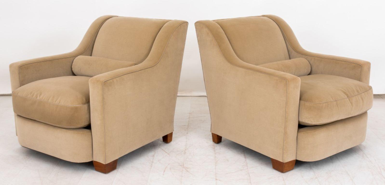 Pair of Art Deco Revival Thad Hayes Beige Velvet Upholstered Armchairs, with silk trim piping.

Dealer: S138XX