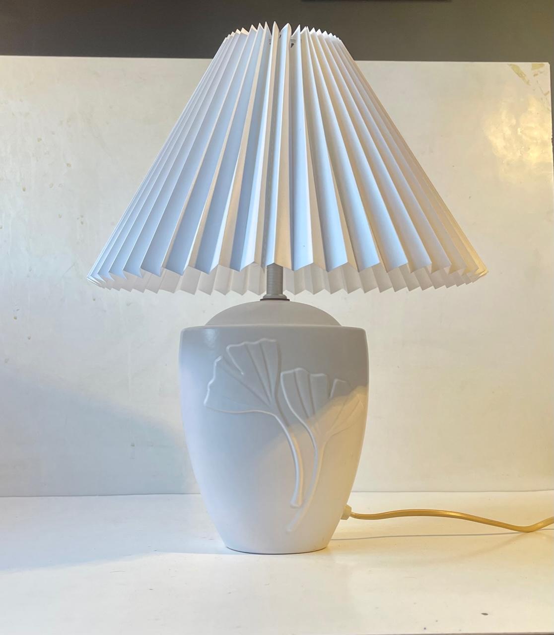 Glazed Art Deco Revival White Ceramic Table Lamp from Søholm For Sale