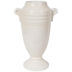 Art Deco Revival White Glazed Ceramic Ceramic Banded & Streamlined Amphora Vase