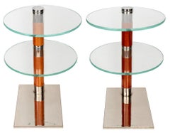 Art Deco Revival Wood & Chrome Side Tables, Pair
