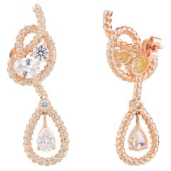 Art Deco Style Rhainstone Dangle Wedding Earrings in Rose Gold Plated  Silver