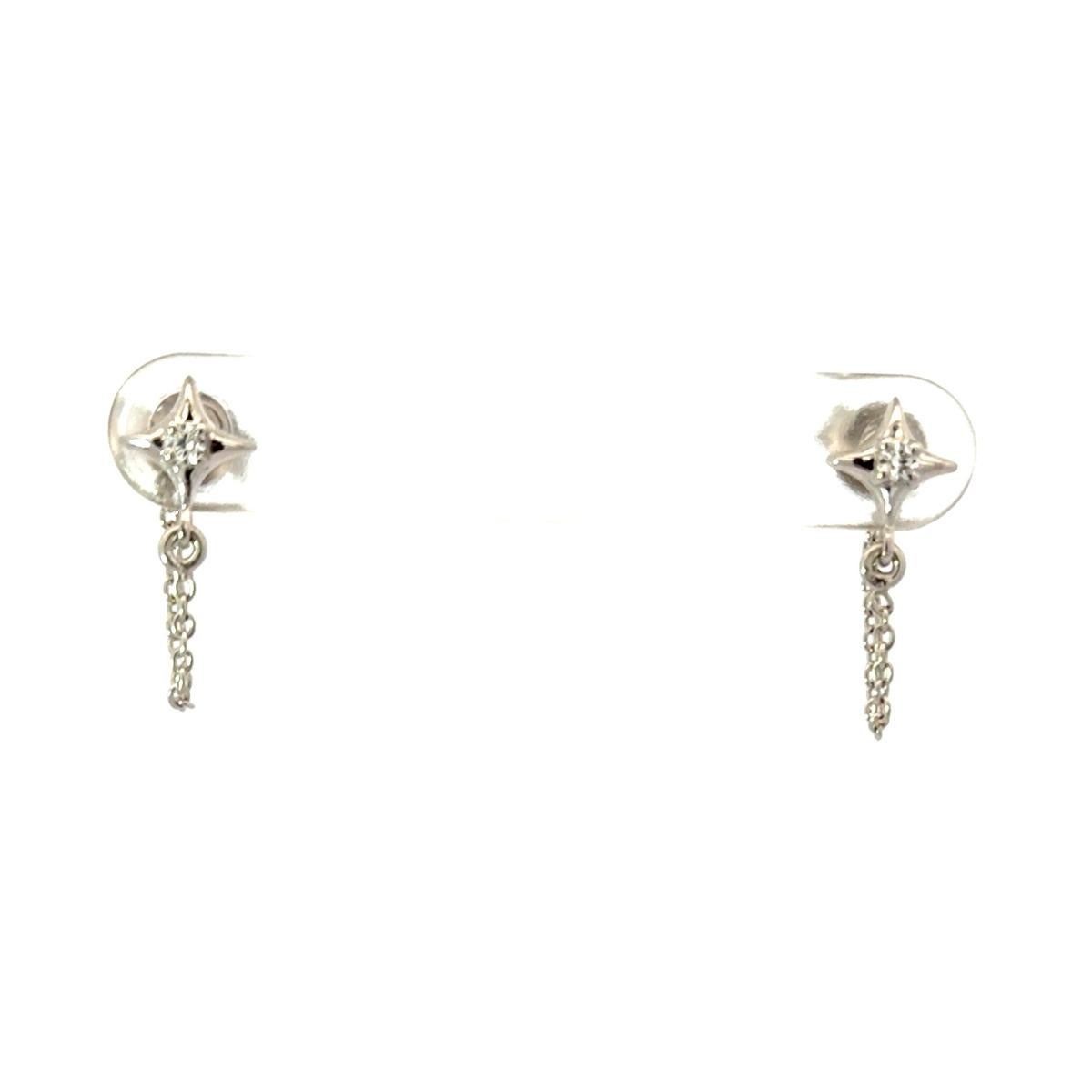 Art Deco Style Rhinestone Star Hoop Drop Chain Earrings in 925 Silver for Gift In New Condition For Sale In New York, NY