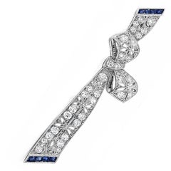 Art Deco Ribbon Diamond and Sapphire Brooch