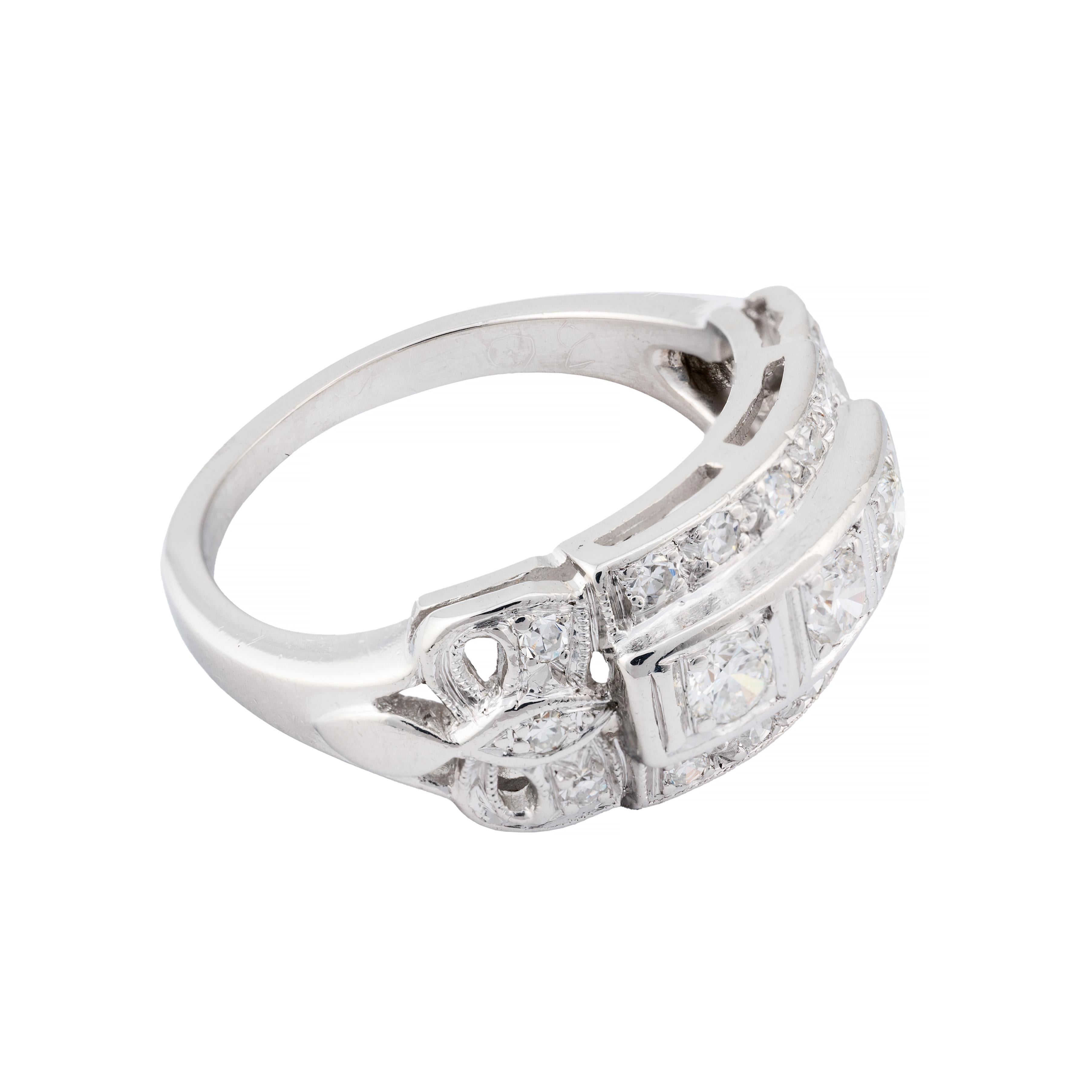 Old European Cut Art Deco Ribbon Motif 0.54ctw Diamond Band Ring in Platinum For Sale