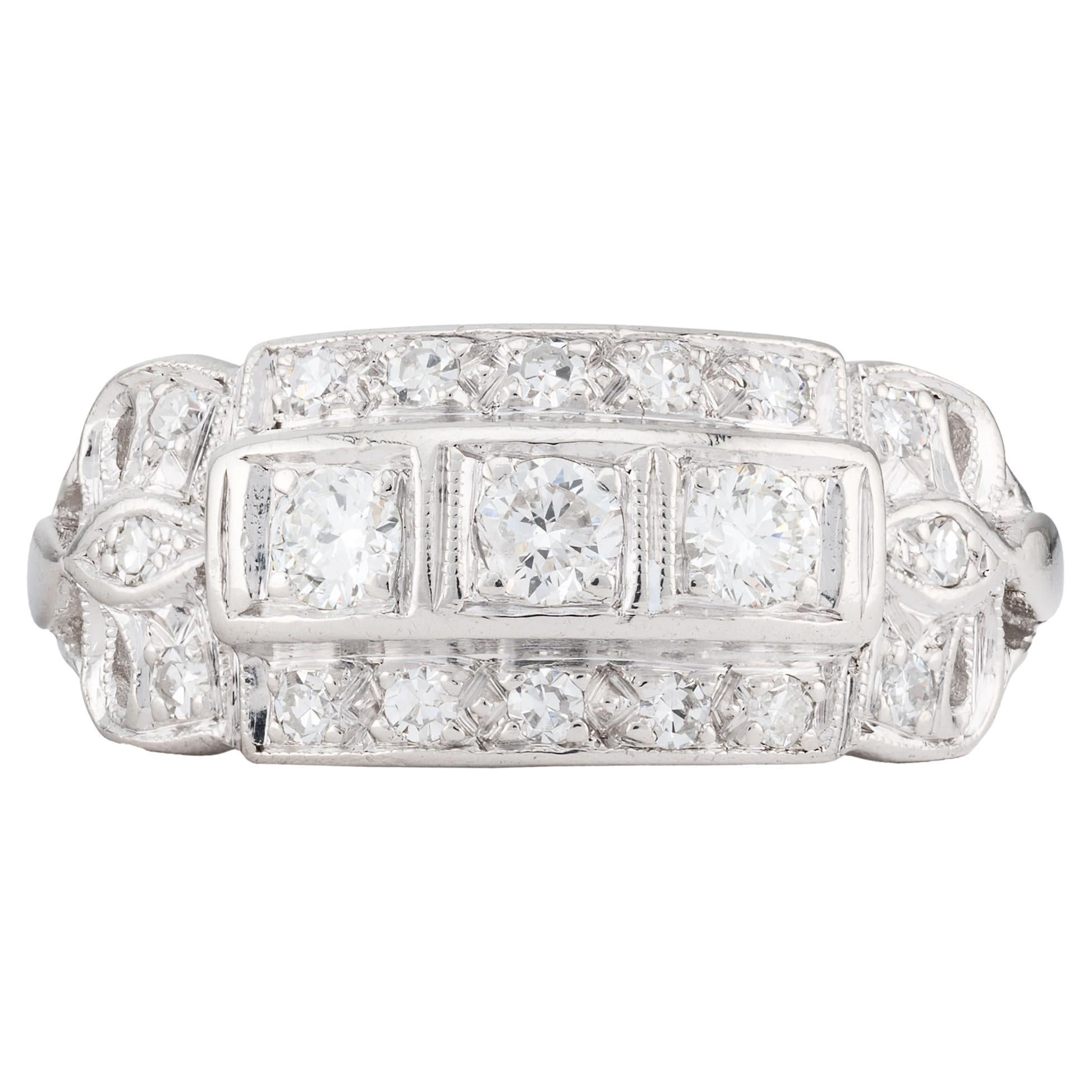 Art Deco Ribbon Motif 0.54ctw Diamond Band Ring in Platinum For Sale