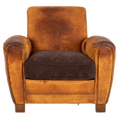 Art Deco Rich Tan Leather Club Chair in Oak Frame, circa 1930