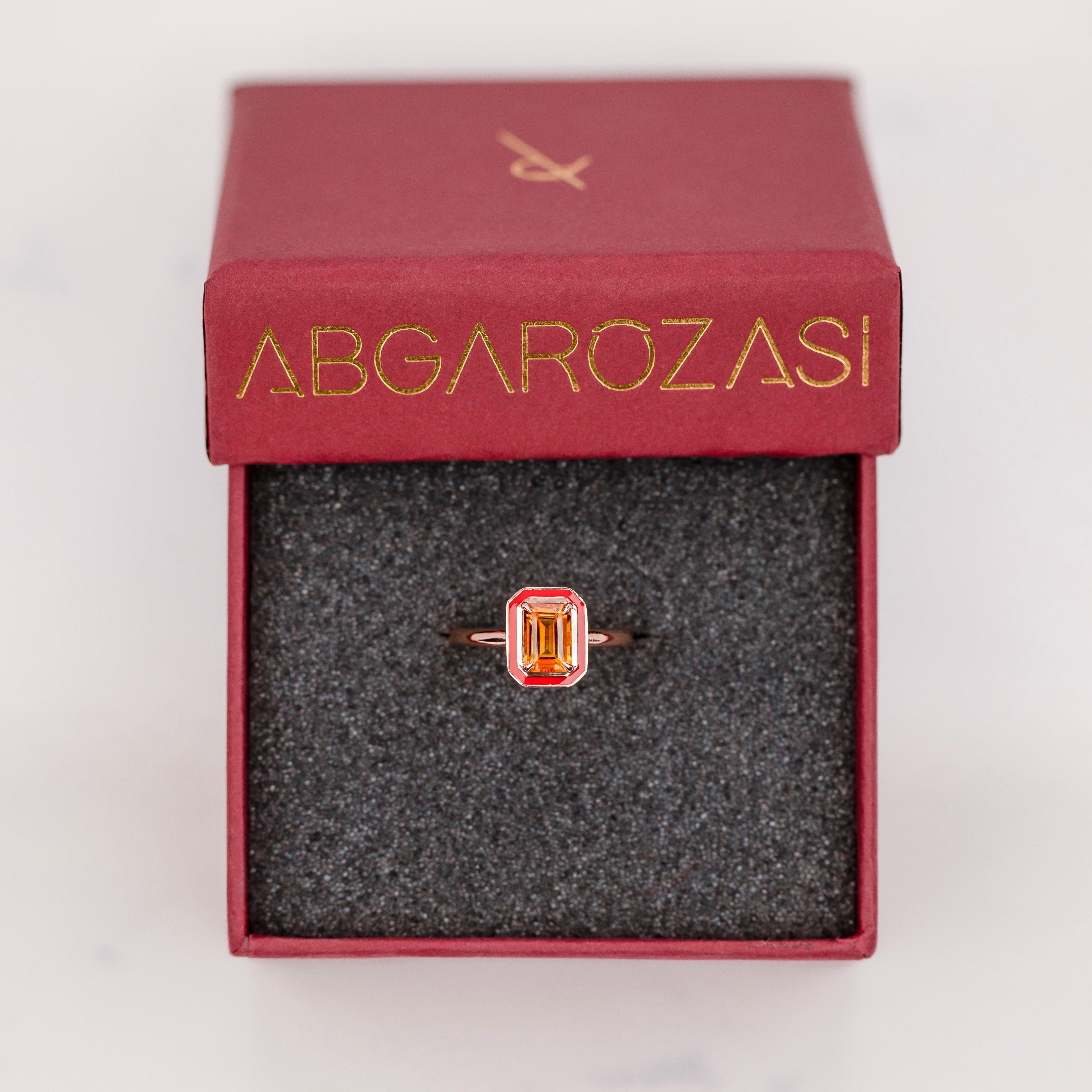Art Deco Style, 0.90-1.00 Ct Citrine Stone and Colorful Enamel, 14K Gold Ring For Sale 3