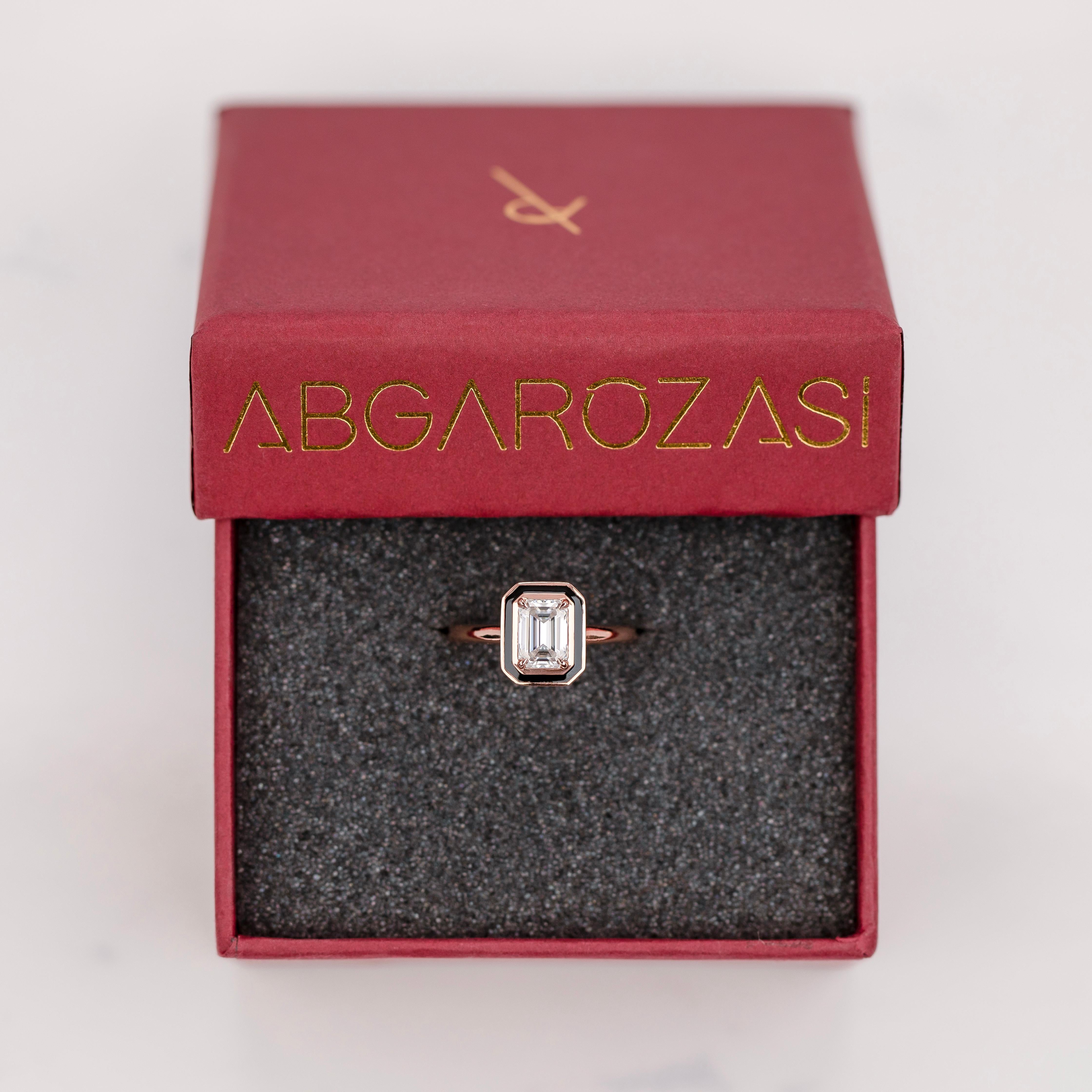 Art Deco Style, 0.90-1.00 Ct Moissanite Colorful Enamel, 14K Gold Ring For Sale 4