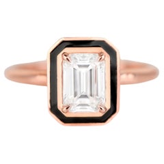 Art Deco Style, 0.90-1.00 Ct Moissanite Colorful Enamel, 14K Gold Ring