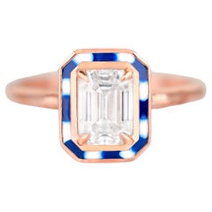 Art Deco Style, 0.90-1.00 Ct Moissanite Double Color Enamel,  14K Gold Ring