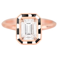 Art Deco Style, 0.90-1.00 Ct Moissanite Double Color Enamel,  14K Gold Ring