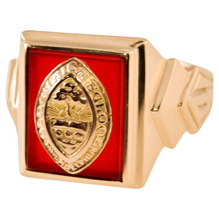 Art Deco 10kt, Solid Gold Multi Colored 1953 High School Ring with ...