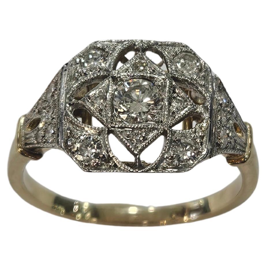 Anello Art Deco 1930 Brilliante taglio semplice con diamante in oro giallo 18kt e platino In condizioni buone in vendita a MADRID, ES