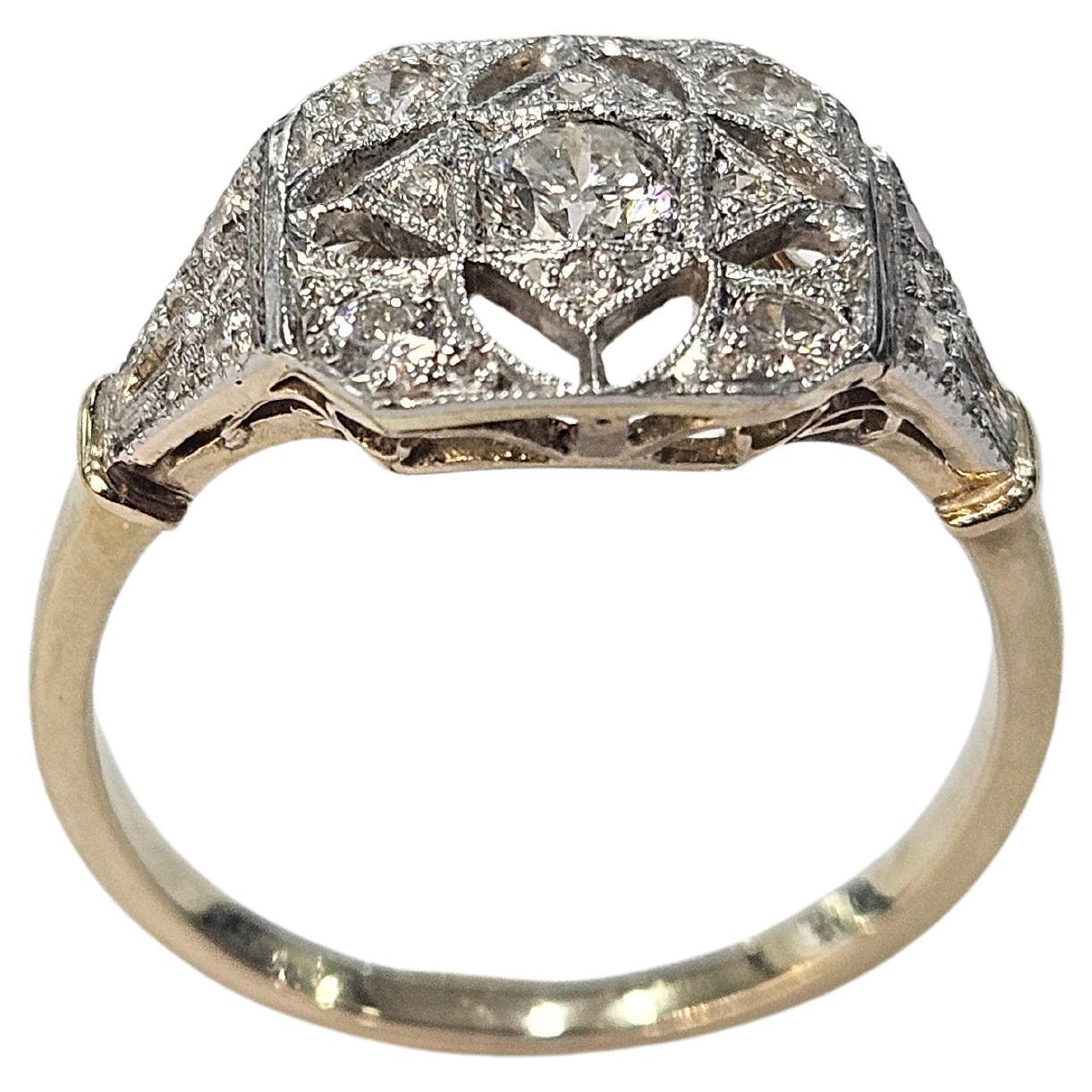 Anello Art Deco 1930 Brilliante taglio semplice con diamante in oro giallo 18kt e platino in vendita 1