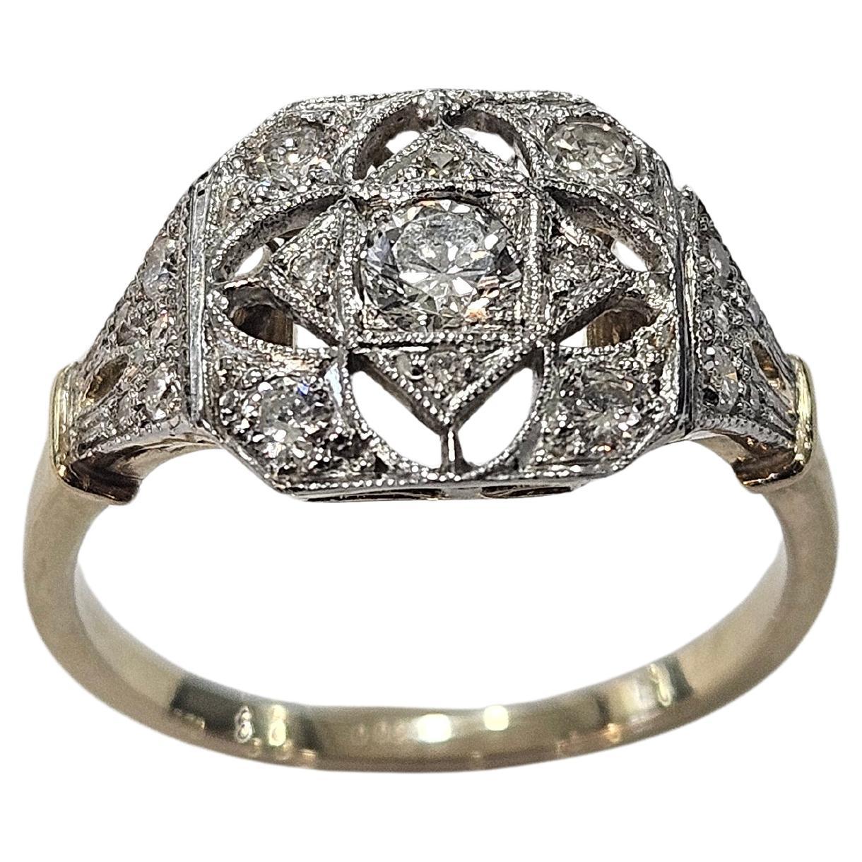 Anello Art Deco 1930 Brilliante taglio semplice con diamante in oro giallo 18kt e platino in vendita 3