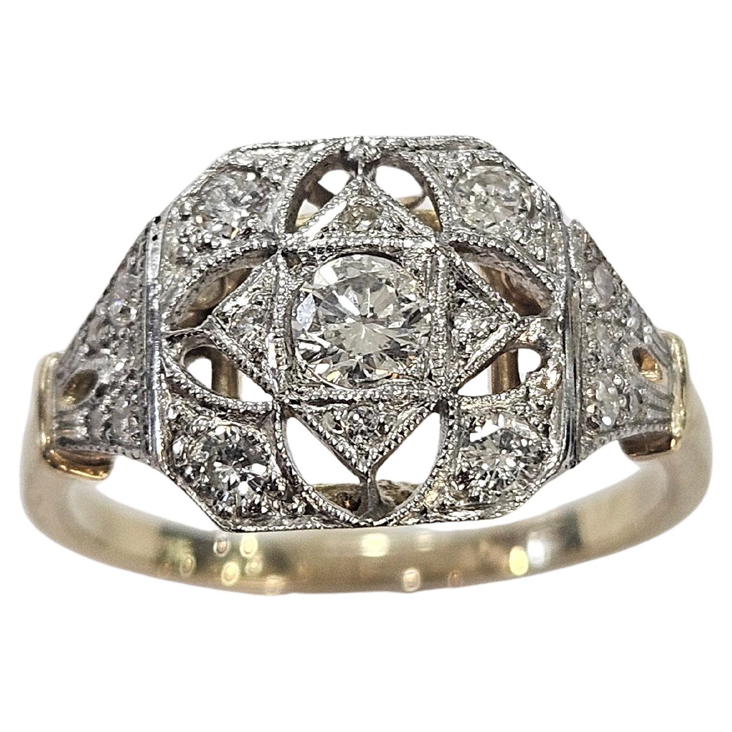 Art Deco Ring 1930
s Brilliant Simple Cut Diamond Yellow Gold 18kt and Platinum