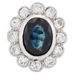 Art-déco-Ring, 2,40 Karat natürlicher Saphir und Diamanten im Altschliff, um 1930
