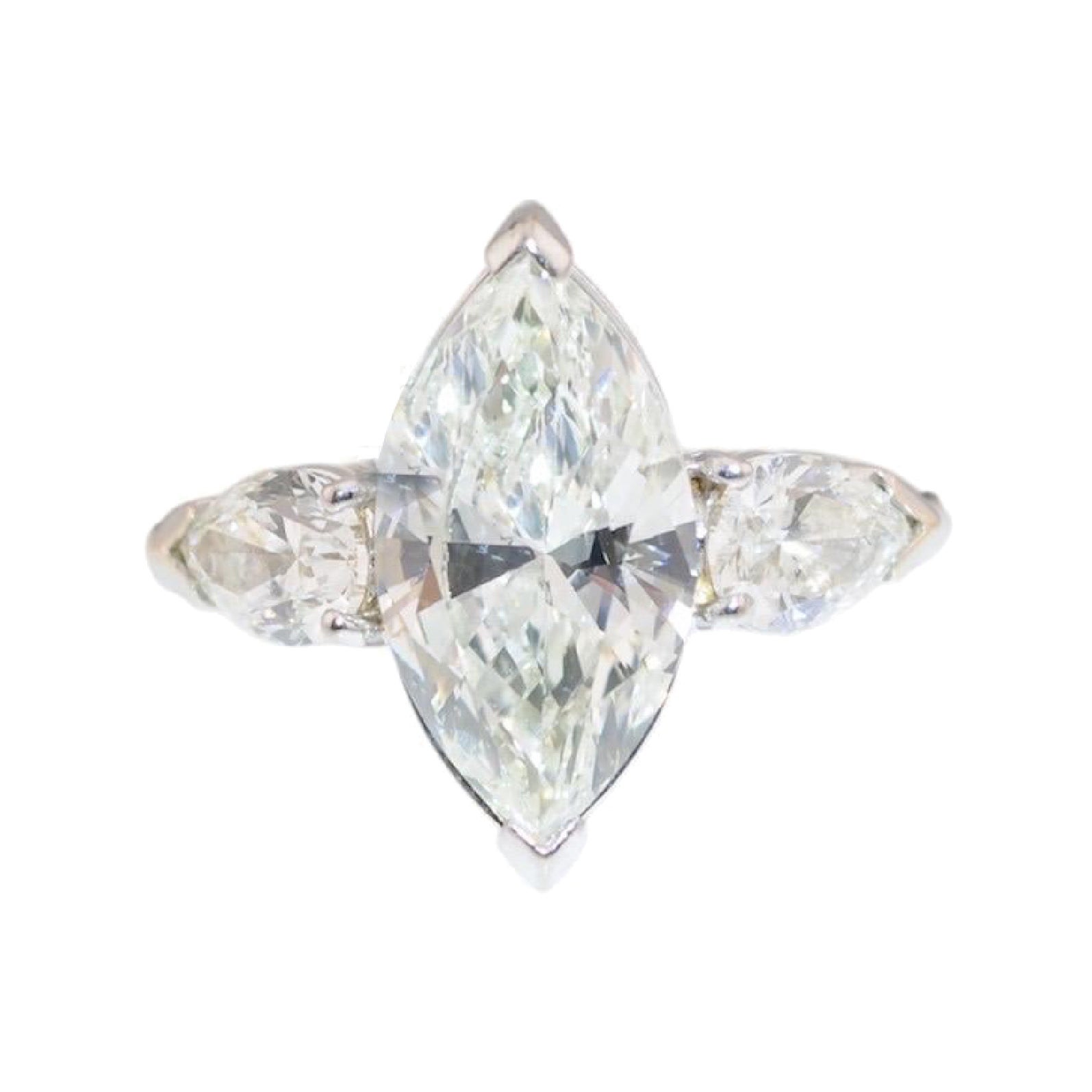 Art Deco Ring  3.02 ct Marquise Diamond with 0.50 ct Side Stones in 18K Gold For Sale