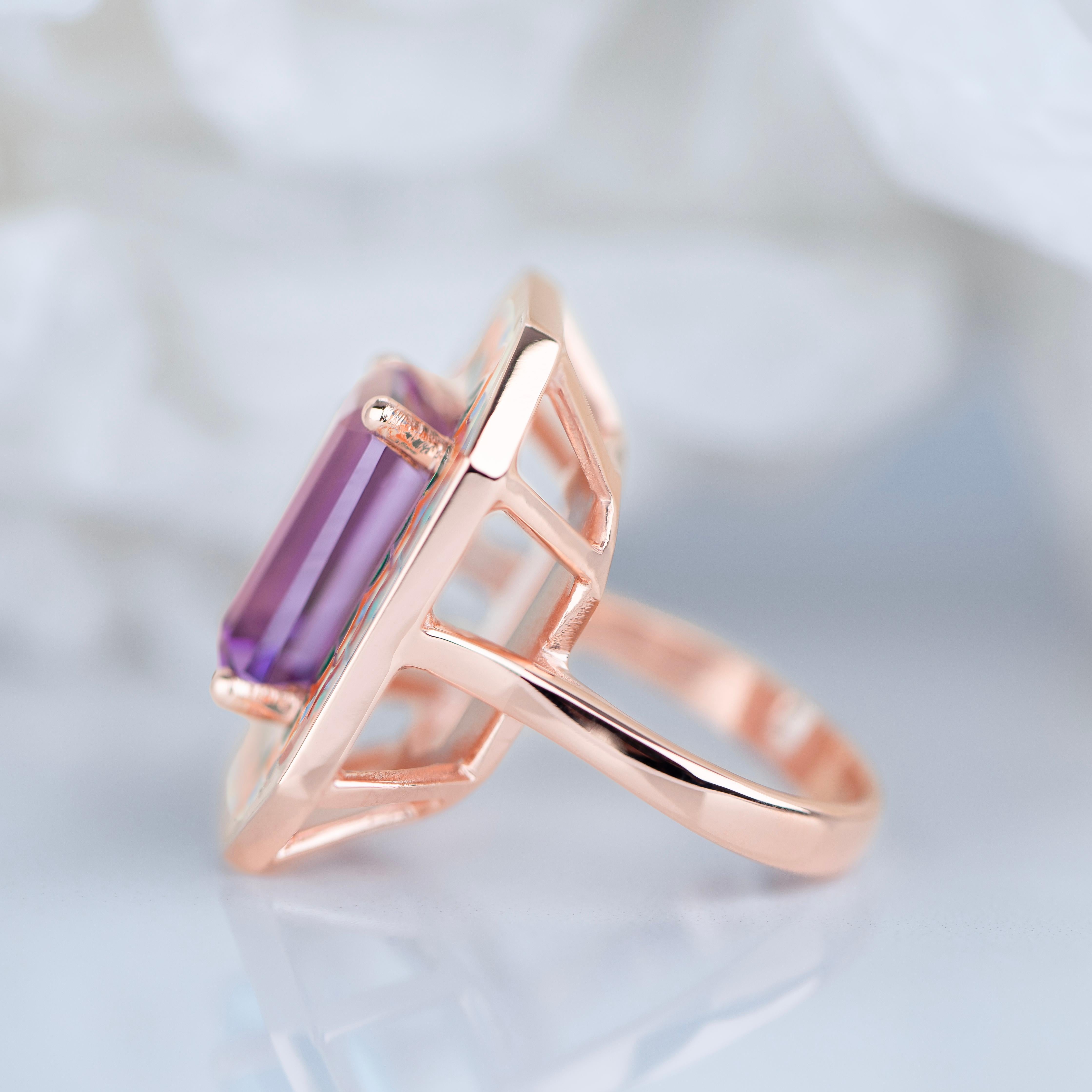 Art Deco Style Ring, 6.00-7.00 Ct Amethyst Stone and Colorful Enamel Ring For Sale 2