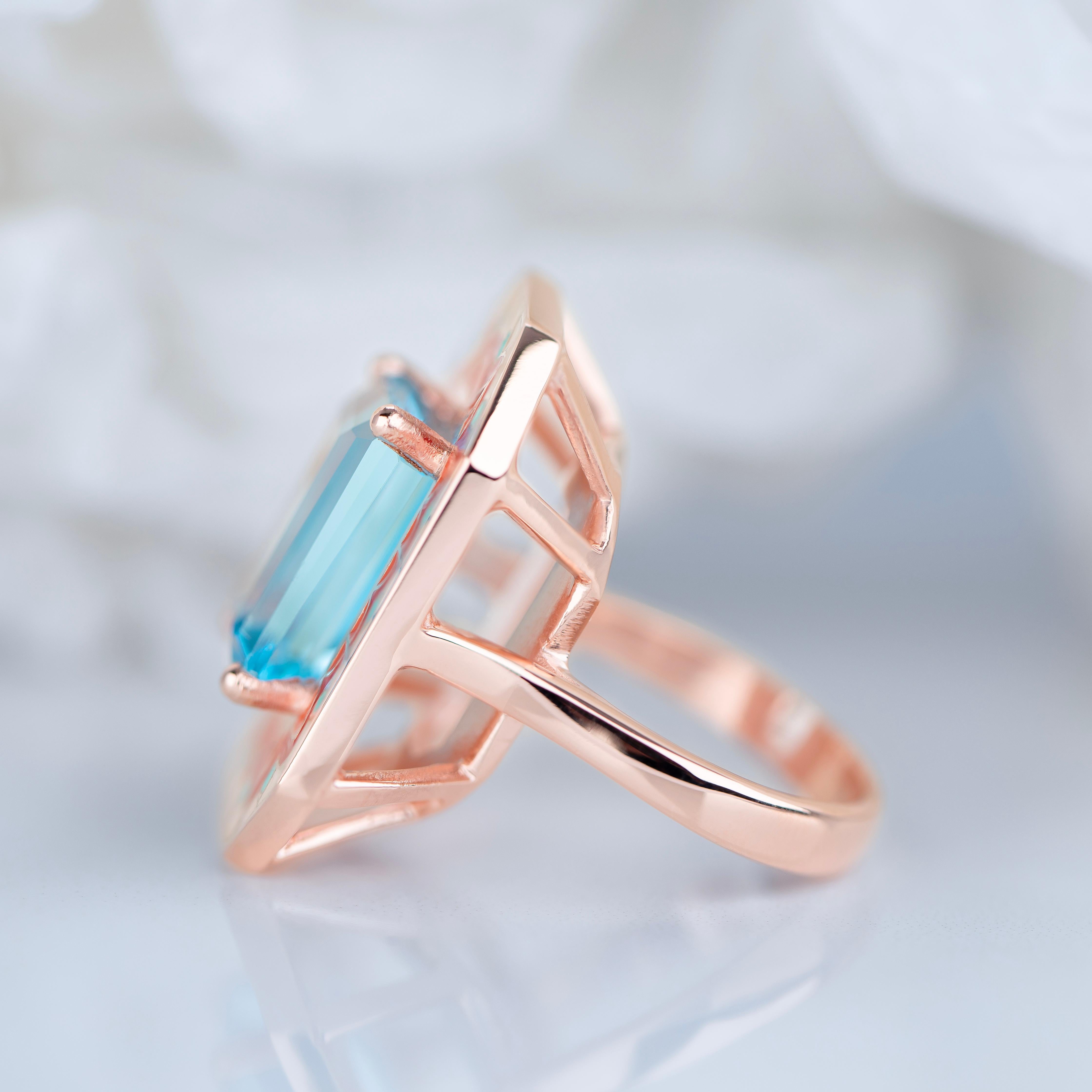 Art Deco Style Ring, 6.00-7.00 Ct Sky Topaz Stone and Colorful Enamel Ring For Sale 2