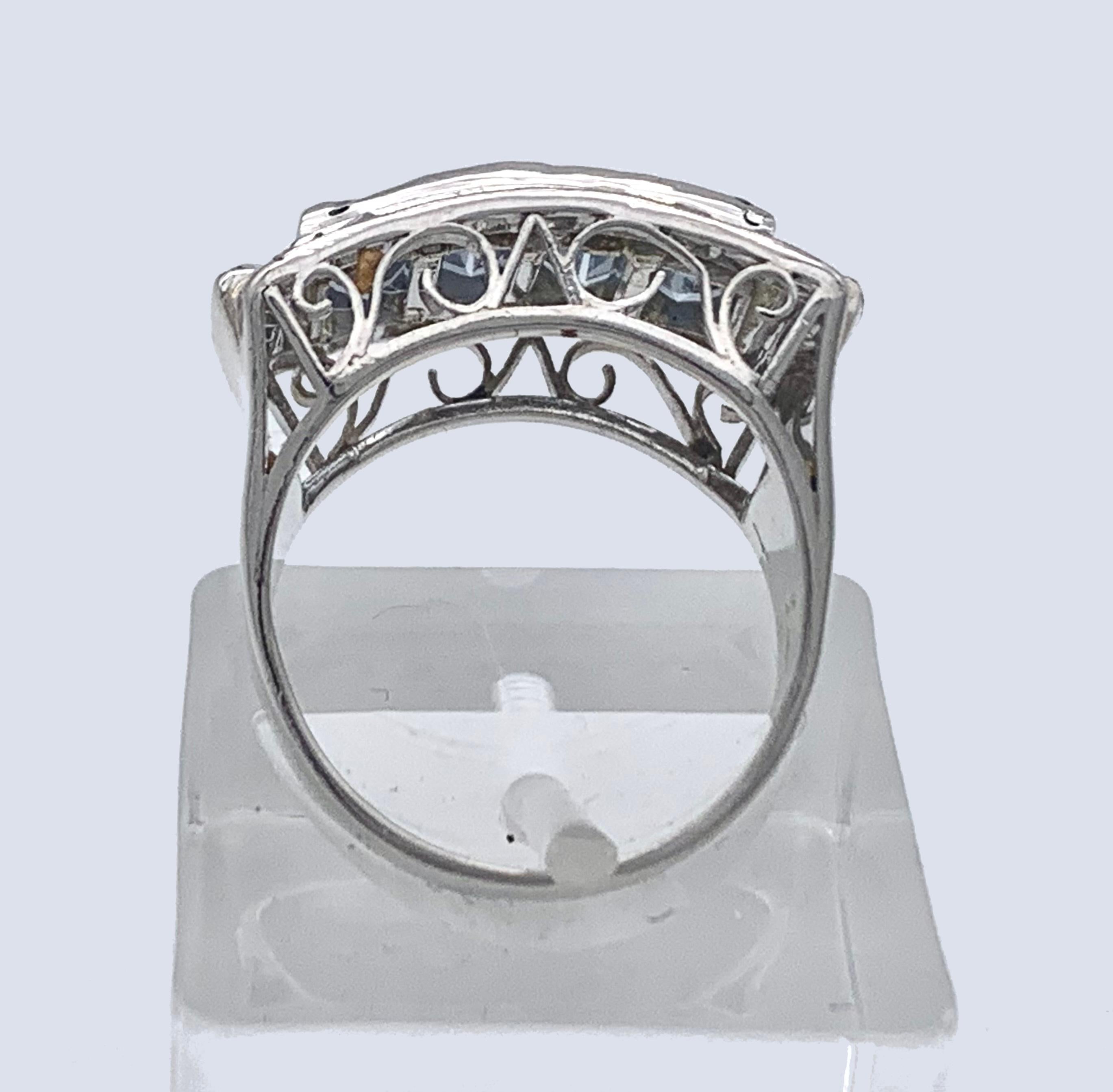 Art Deco Ring  !930s Auamarine Baguette Cut Diamonds 18 Karat White Gold 1