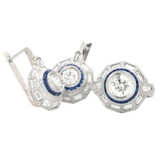 Art Deco Ring and Earrings Set with Diamonds and Sapphires