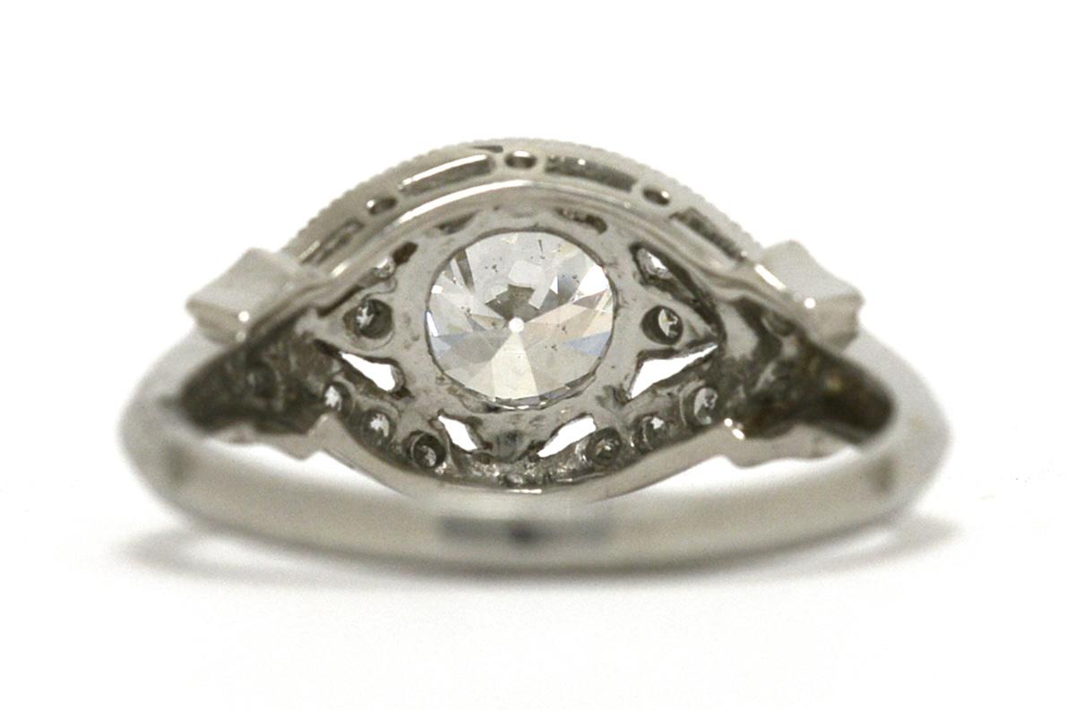 Women's Art Deco Ring Certified 1.08 Carat Old European Diamond Platinum Milgrain