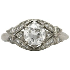 Art Deco Ring Certified 1.08 Carat Old European Diamond Platinum Milgrain