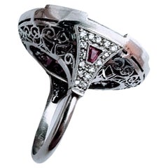 Vintage Art Deco Ring Circa 1940 Natural Colombia Emerald Ruby Diamond Platinum